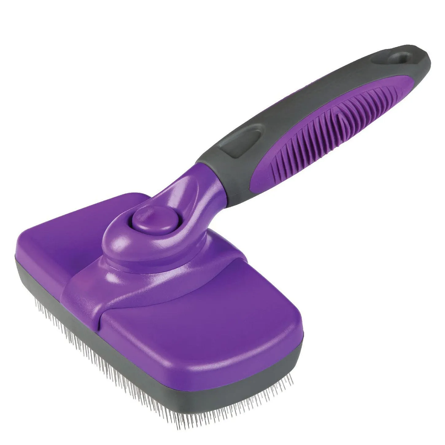 Self-cleaning slicker brush with PP construction, 12.5x7cm comb surface, and 11.5cm handle for pet grooming