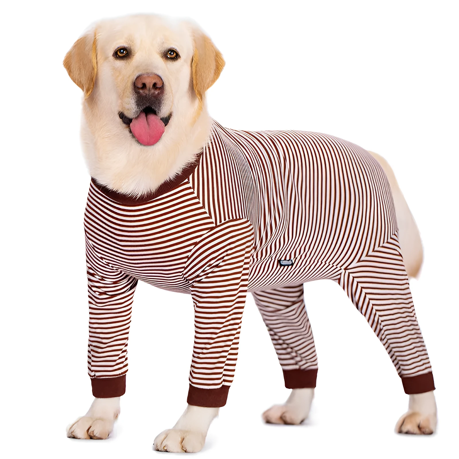 Four-legged striped dog shirt for medium to large breed dogs in polyester fabric