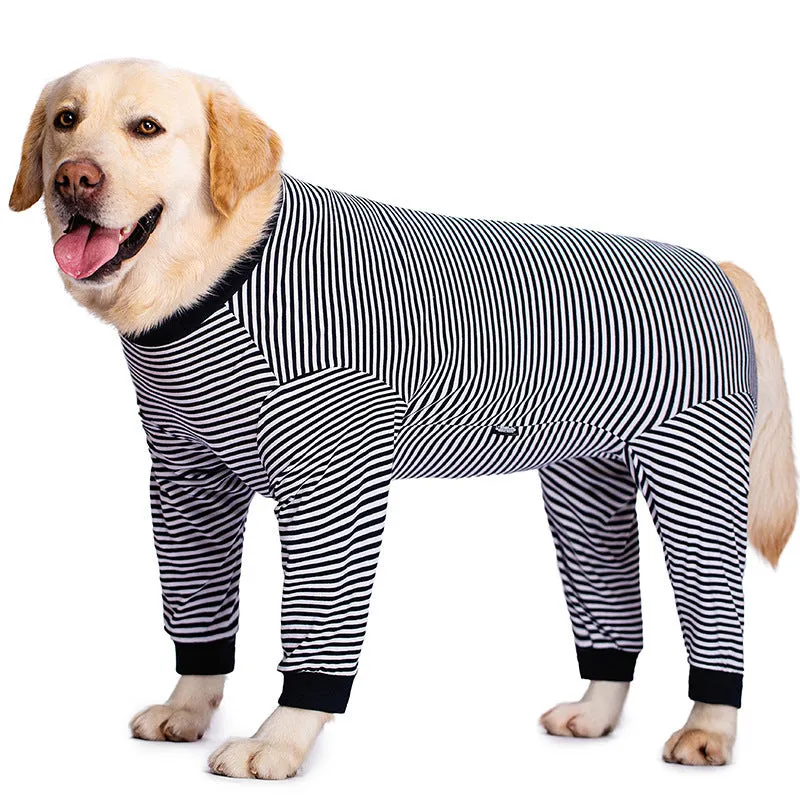 Four-legged striped dog shirt for medium to large breed dogs in polyester fabric