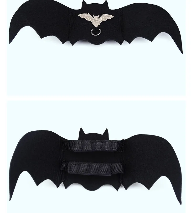 Black bat wing pet costume on dog, polyester felt fabric, Halloween outfit with wing shape