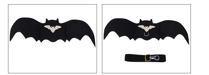 Black bat wing pet costume on dog, polyester felt fabric, Halloween outfit with wing shape