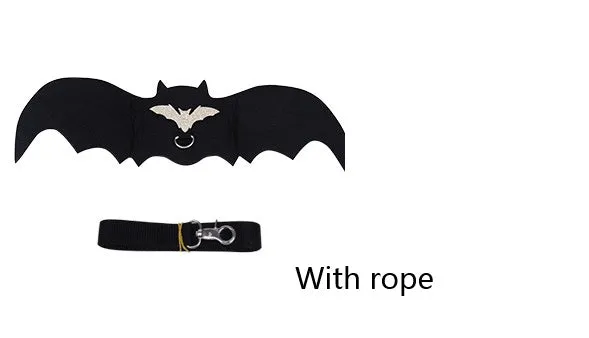 Black bat wing pet costume on dog, polyester felt fabric, Halloween outfit with wing shape