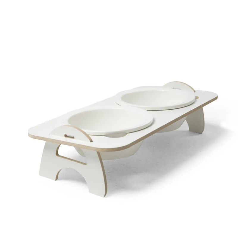 Ceramic pet table cat food bowl in two colours Deep Grey and Milky white for elderly cats