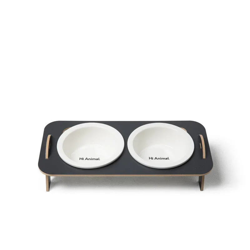 Ceramic pet table cat food bowl in two colours Deep Grey and Milky white for elderly cats