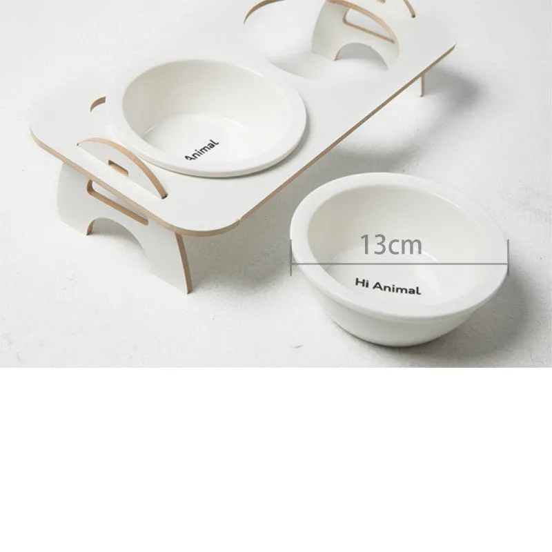 Ceramic pet table cat food bowl in two colours Deep Grey and Milky white for elderly cats