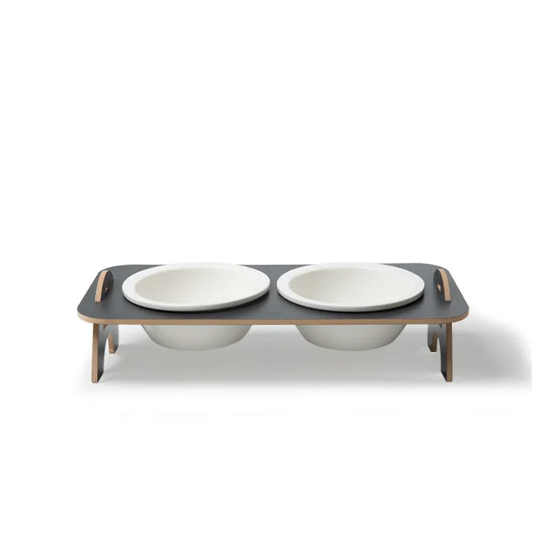 Ceramic pet table cat food bowl in two colours Deep Grey and Milky white for elderly cats