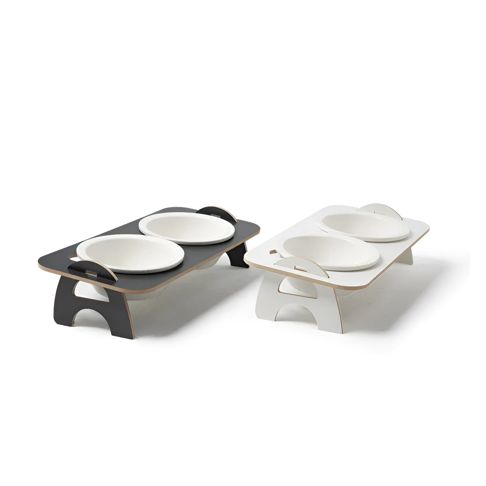 Ceramic pet table cat food bowl in two colours Deep Grey and Milky white for elderly cats