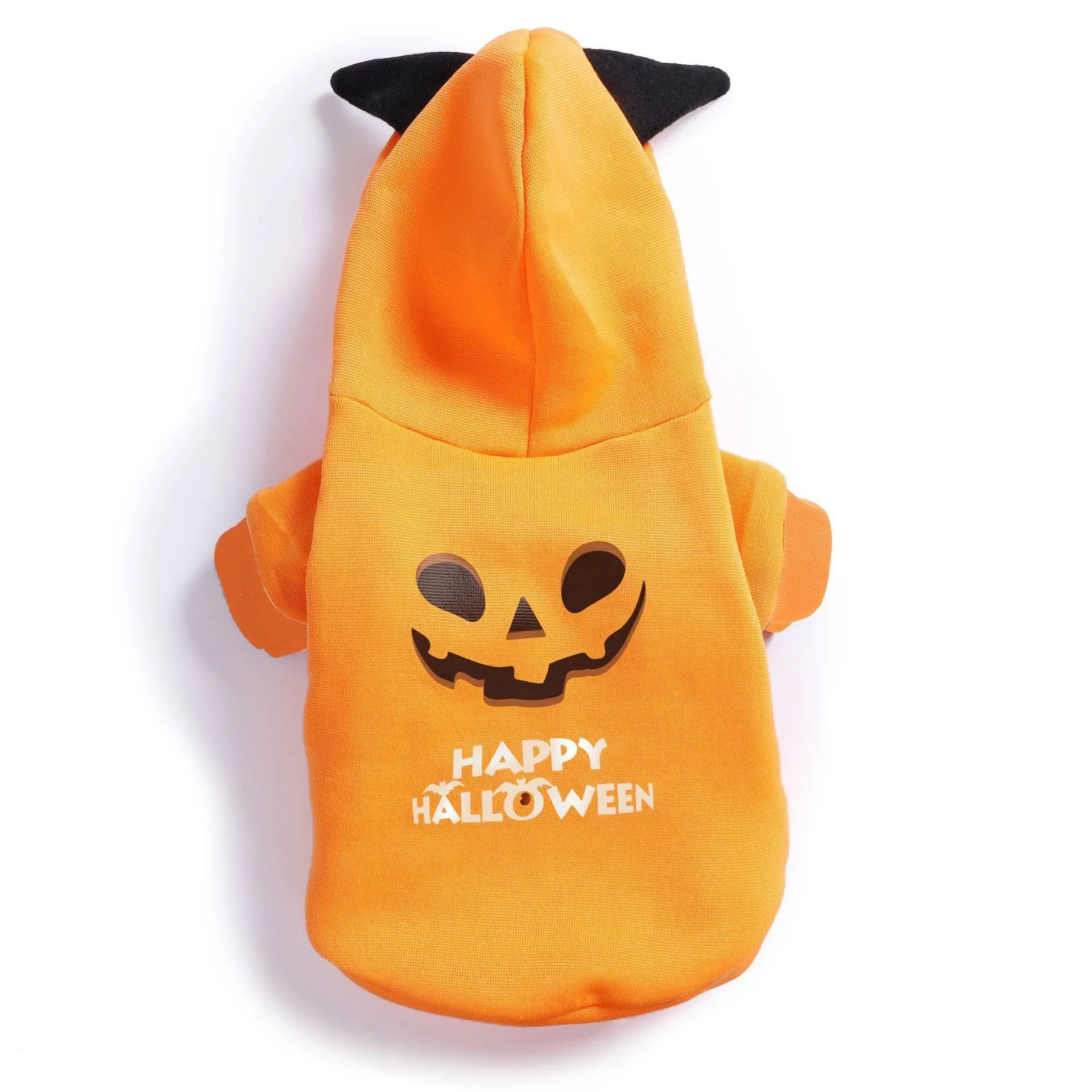 Black flannel Halloween pumpkin dog sweater with yellow jack-o-lantern face on pet