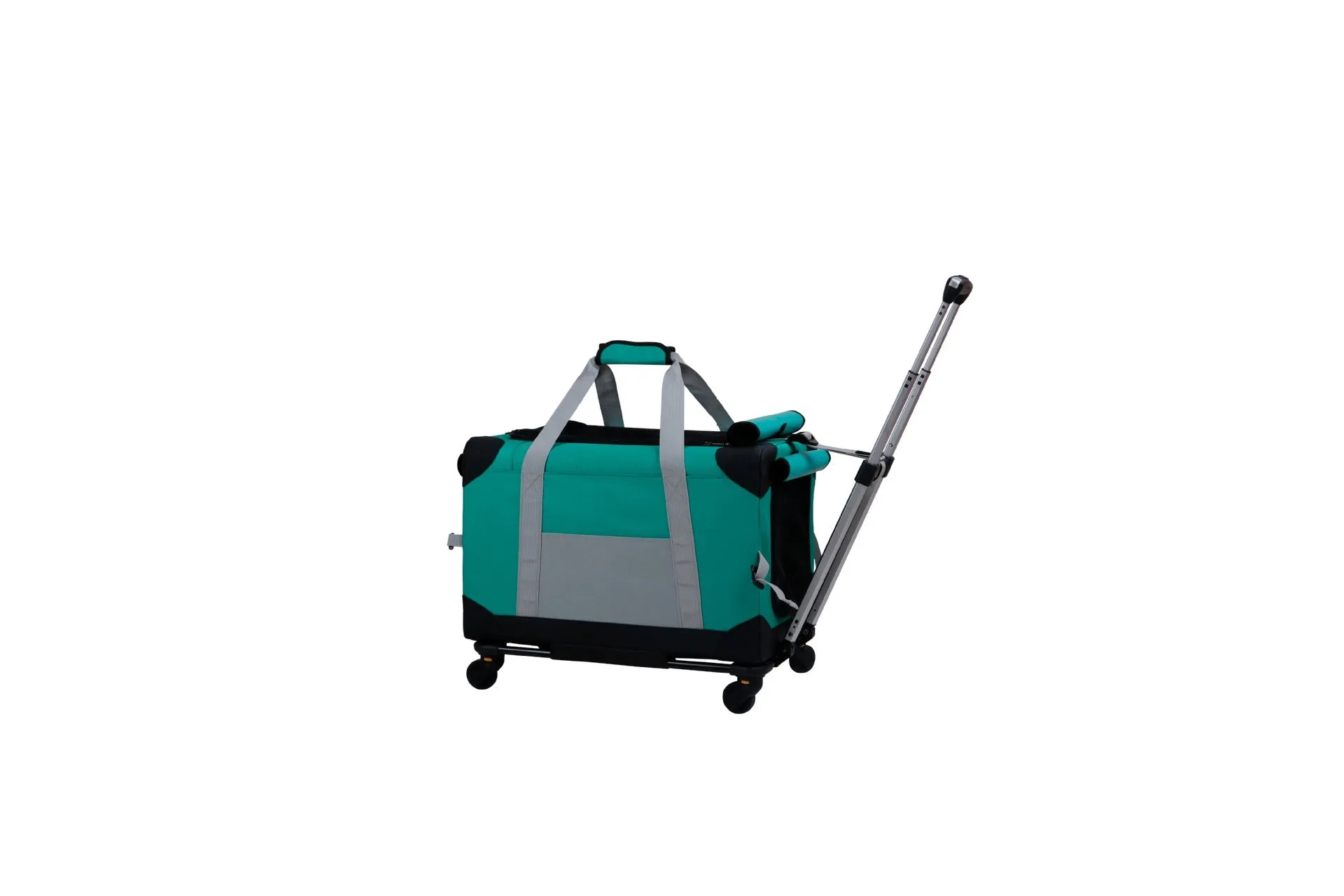 Portable polyester pet trolley bag in black for cats and dogs, folding design, 30lb capacity, suitable for car travel