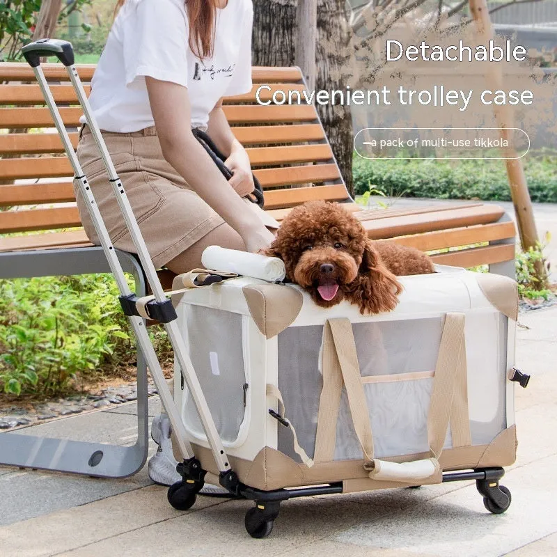 Portable polyester pet trolley bag in black for cats and dogs, folding design, 30lb capacity, suitable for car travel