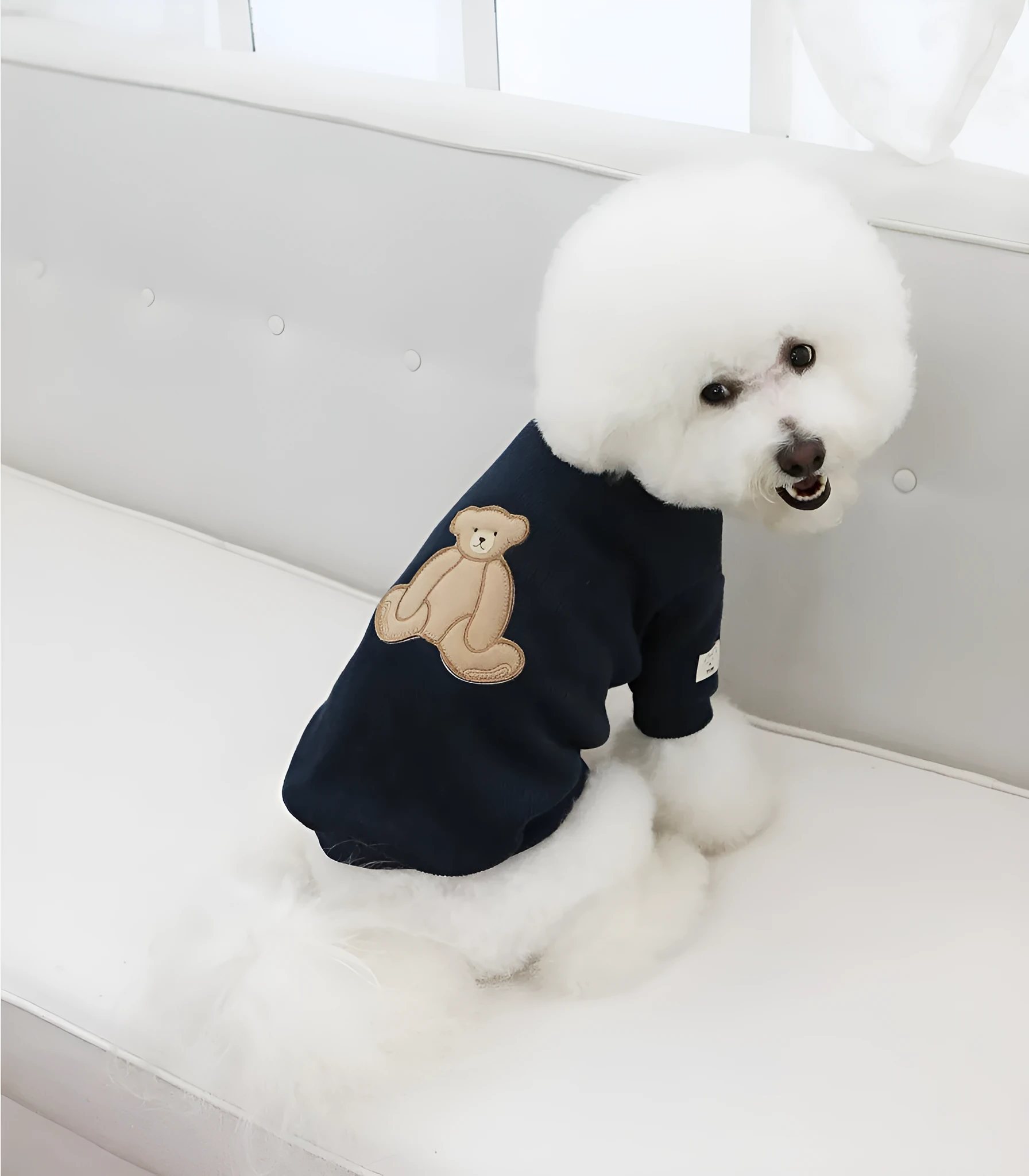 Cotton knitted pet sweater in white, pullover style, available in sizes SM to 3XL