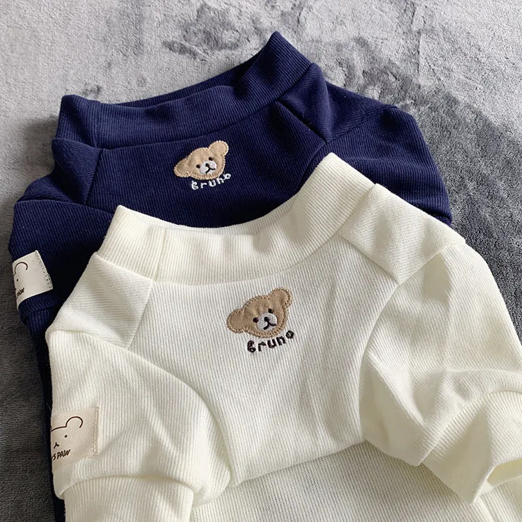 Cotton knitted pet sweater in white, pullover style, available in sizes SM to 3XL