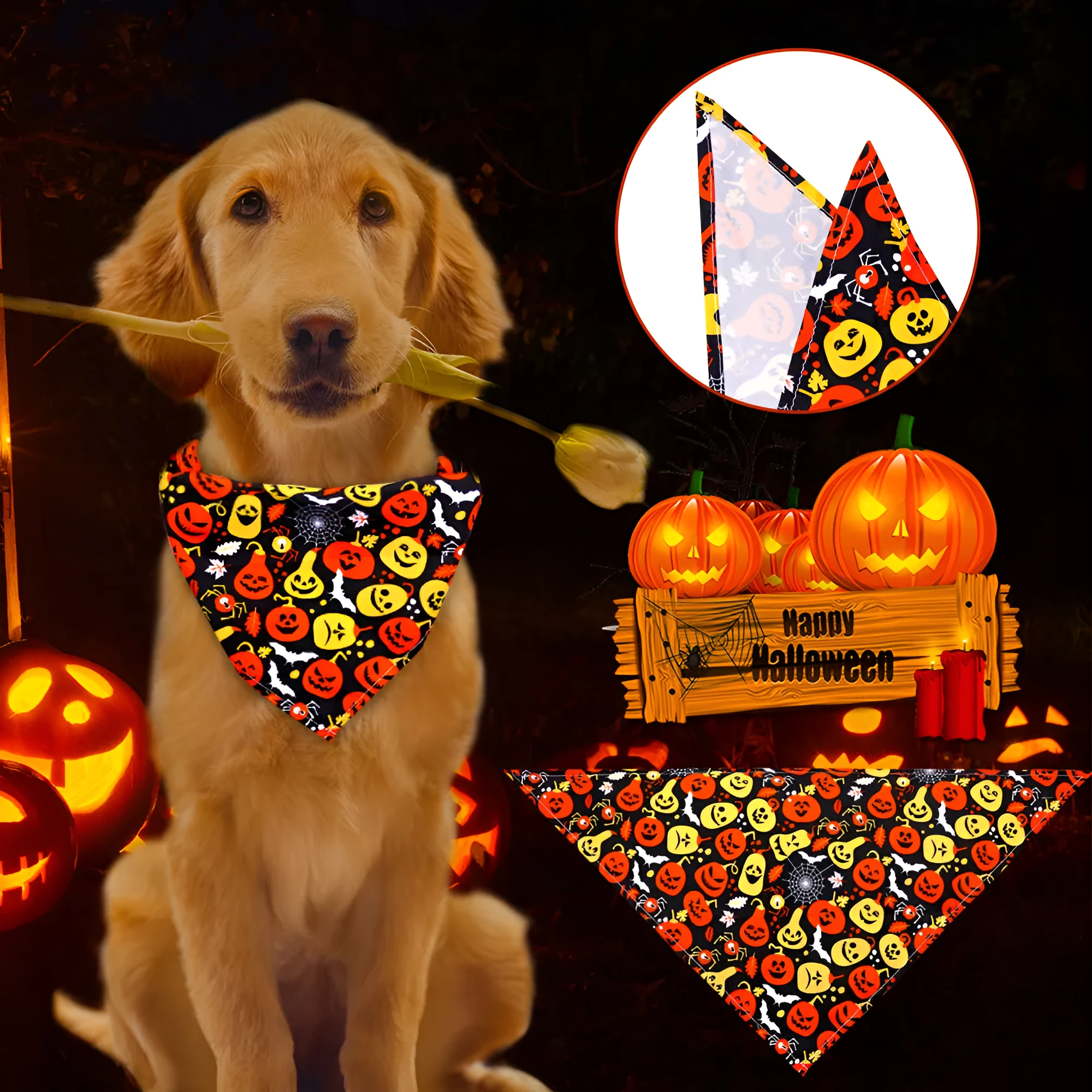 Halloween dog bandana pet skirt with printed pattern in style option 1 on a dog