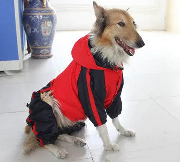 Large dog pet raincoat in green made from waterproof nylon with adjustable size for outdoor wet weather walking