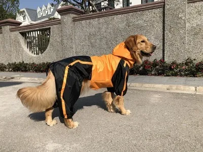 Large dog pet raincoat in green made from waterproof nylon with adjustable size for outdoor wet weather walking