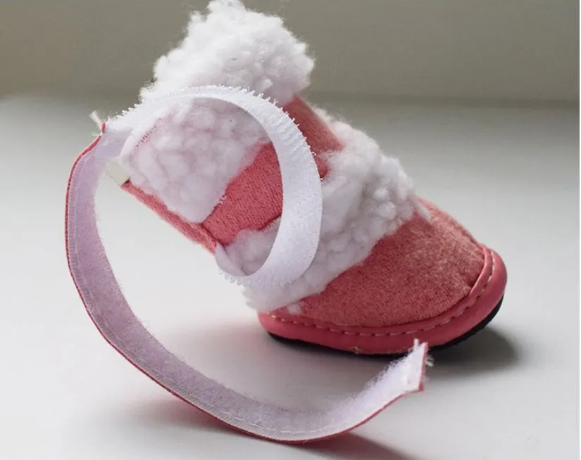 Thick lamb wool pet shoes for small dogs winter non-slip suede dog booties in blue khaki pink