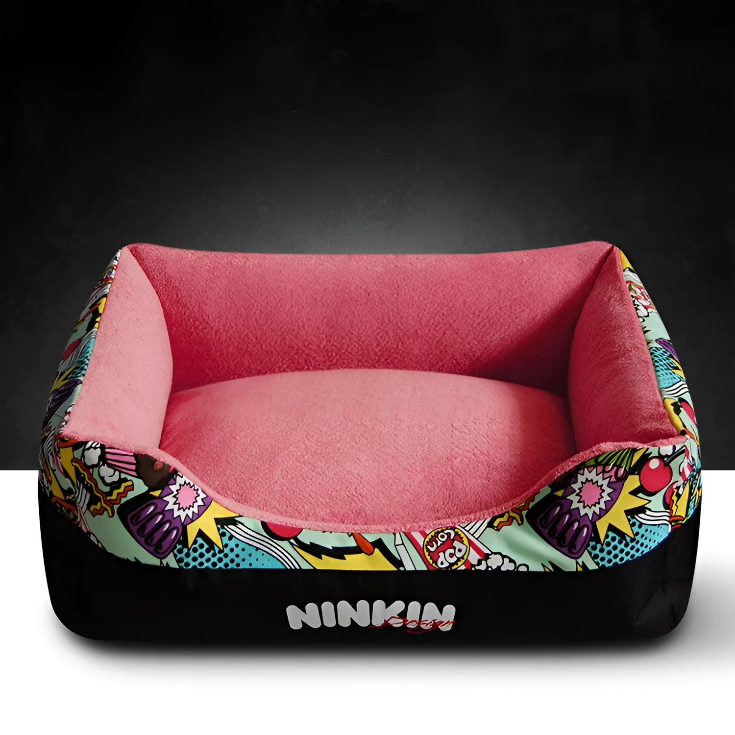 Pet litter mat in dark red cloth placed under a litter box to trap litter and debris