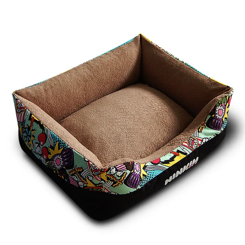 Pet litter mat in dark red cloth placed under a litter box to trap litter and debris
