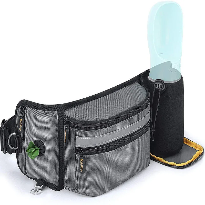 Multifunctional polyester fanny pack in black with adjustable strap for running and dog training