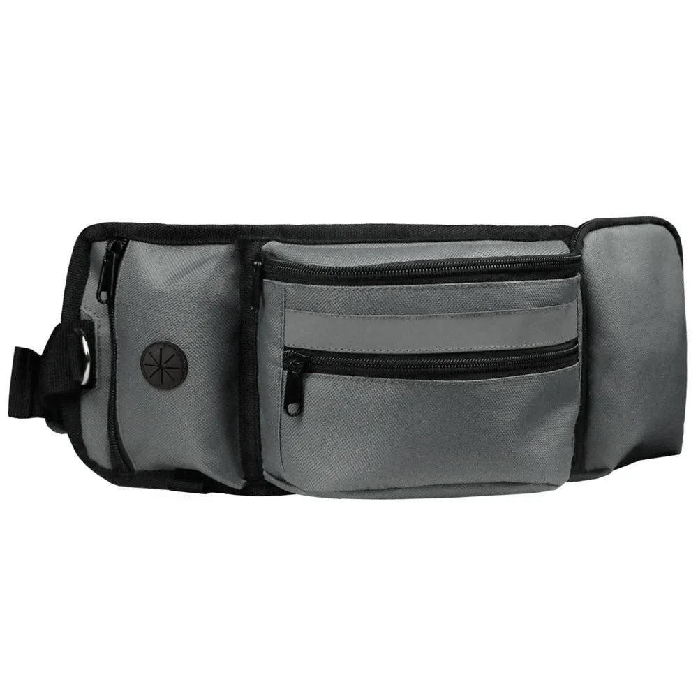 Multifunctional polyester fanny pack in black with adjustable strap for running and dog training