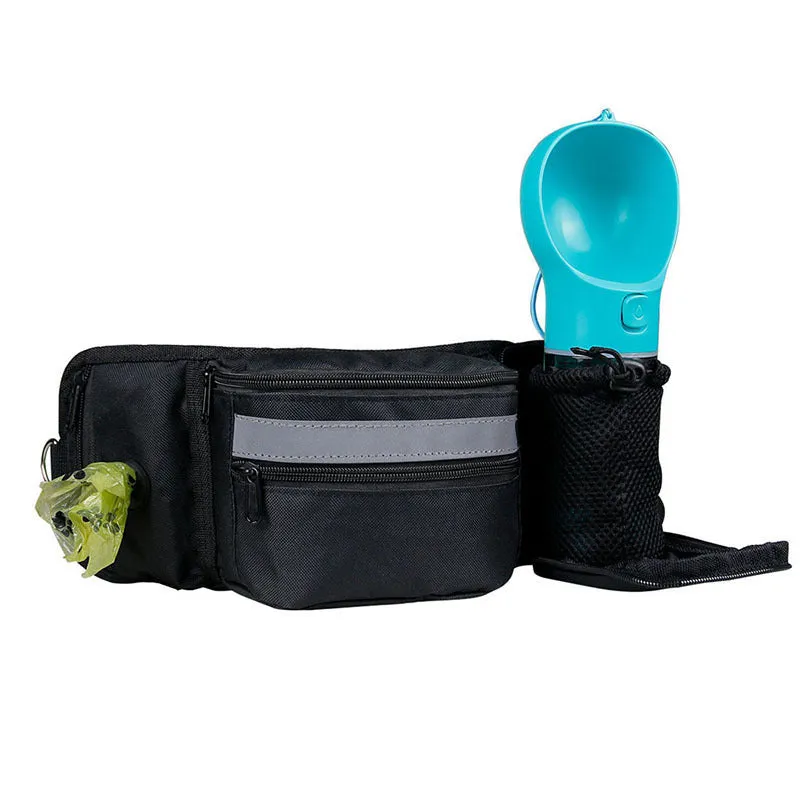 Multifunctional polyester fanny pack in black with adjustable strap for running and dog training