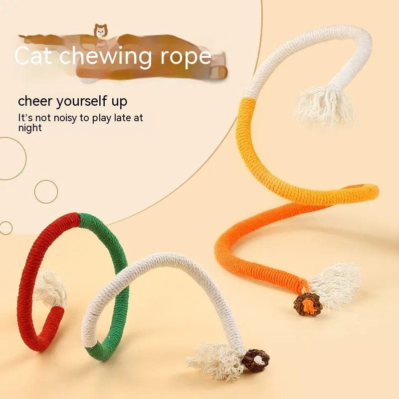 Cat bite rope toy self-hi relieving stuffy pet toy in traffic light colour with cotton thread construction