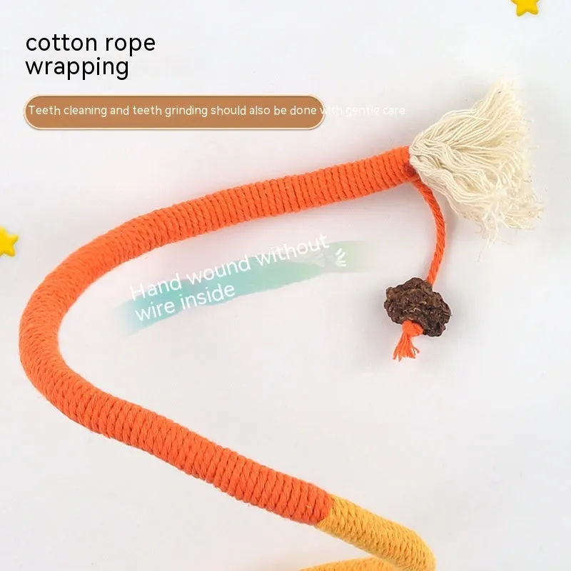 Cat bite rope toy self-hi relieving stuffy pet toy in traffic light colour with cotton thread construction