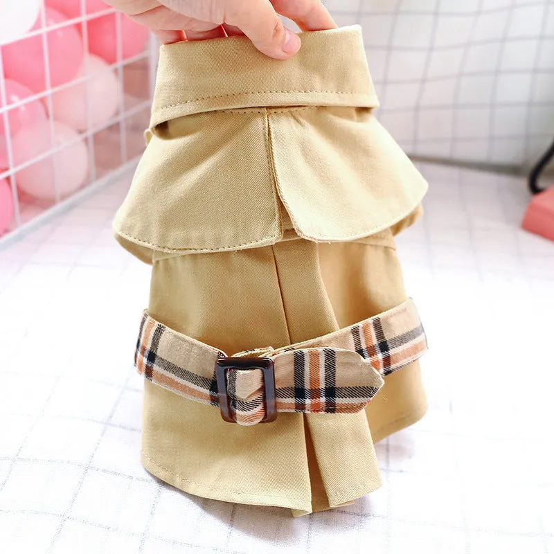 Khaki trench coat and button skirt couple outfit set in polyester fabric, casual style for men and women