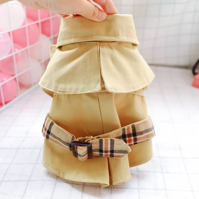 Khaki trench coat and button skirt couple outfit set in polyester fabric, casual style for men and women