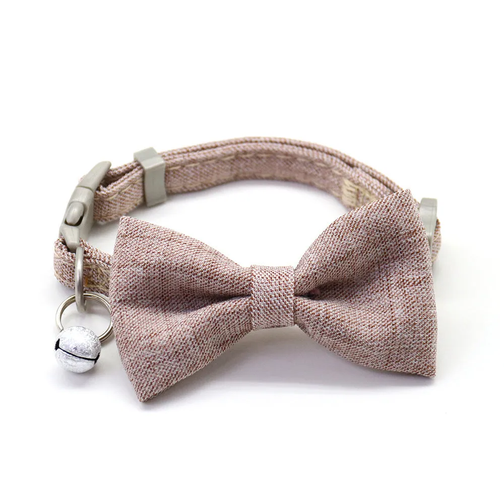 Cotton bow tie dog collar leash with adjustable buckle, pink, on a dog walking with 1.2 metre rope