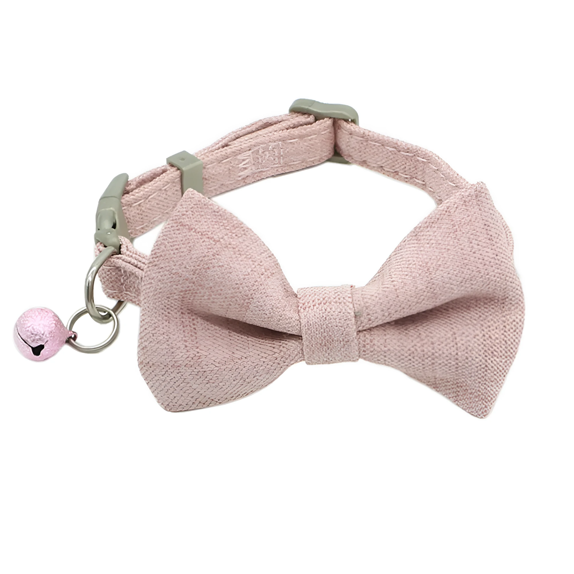 Cotton bow tie dog collar leash with adjustable buckle, pink, on a dog walking with 1.2 metre rope
