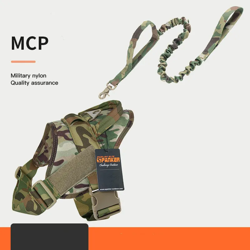 Large and medium dog harness with 1050D nylon and military webbing, adjustable bust and neck, wolf brown colour