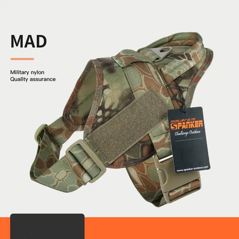 Large and medium dog harness with 1050D nylon and military webbing, adjustable bust and neck, wolf brown colour