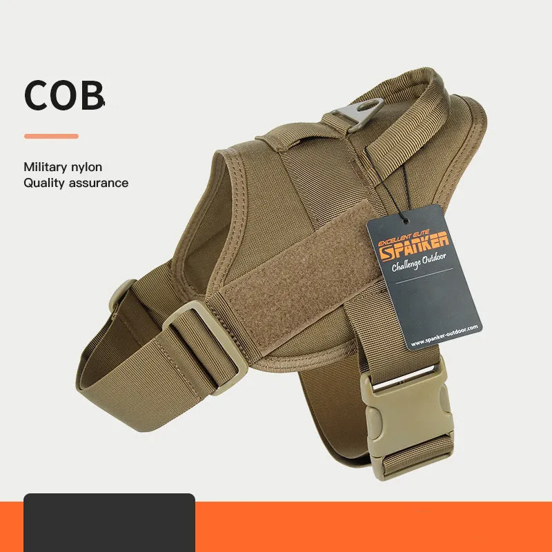 Large and medium dog harness with 1050D nylon and military webbing, adjustable bust and neck, wolf brown colour