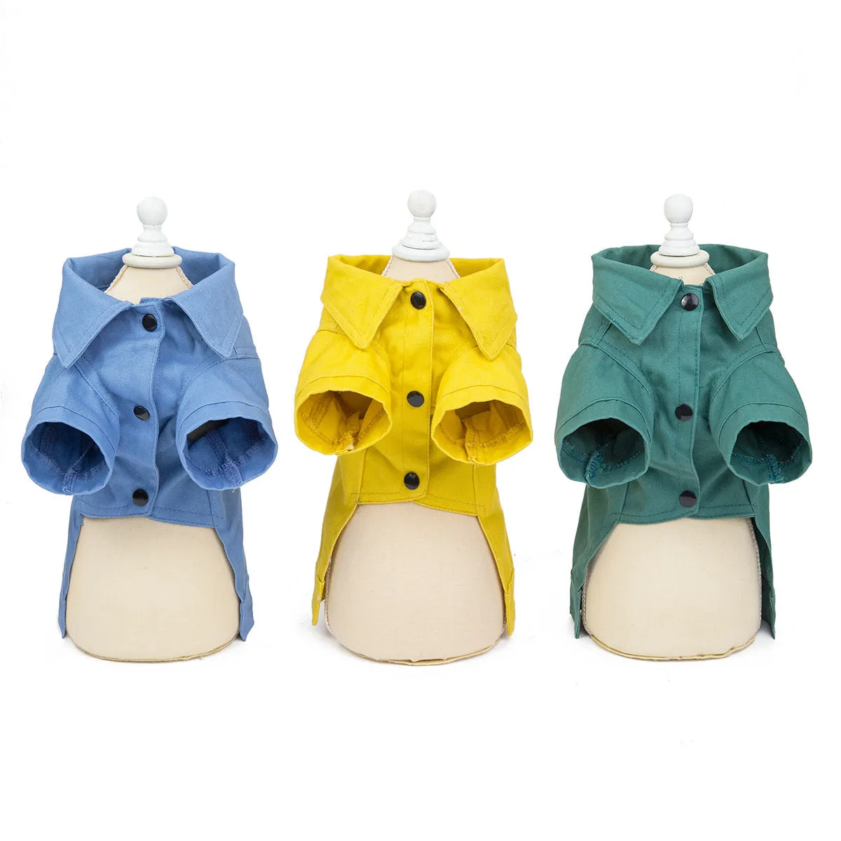 Blue cotton two-leg casual top for small dog on white background
