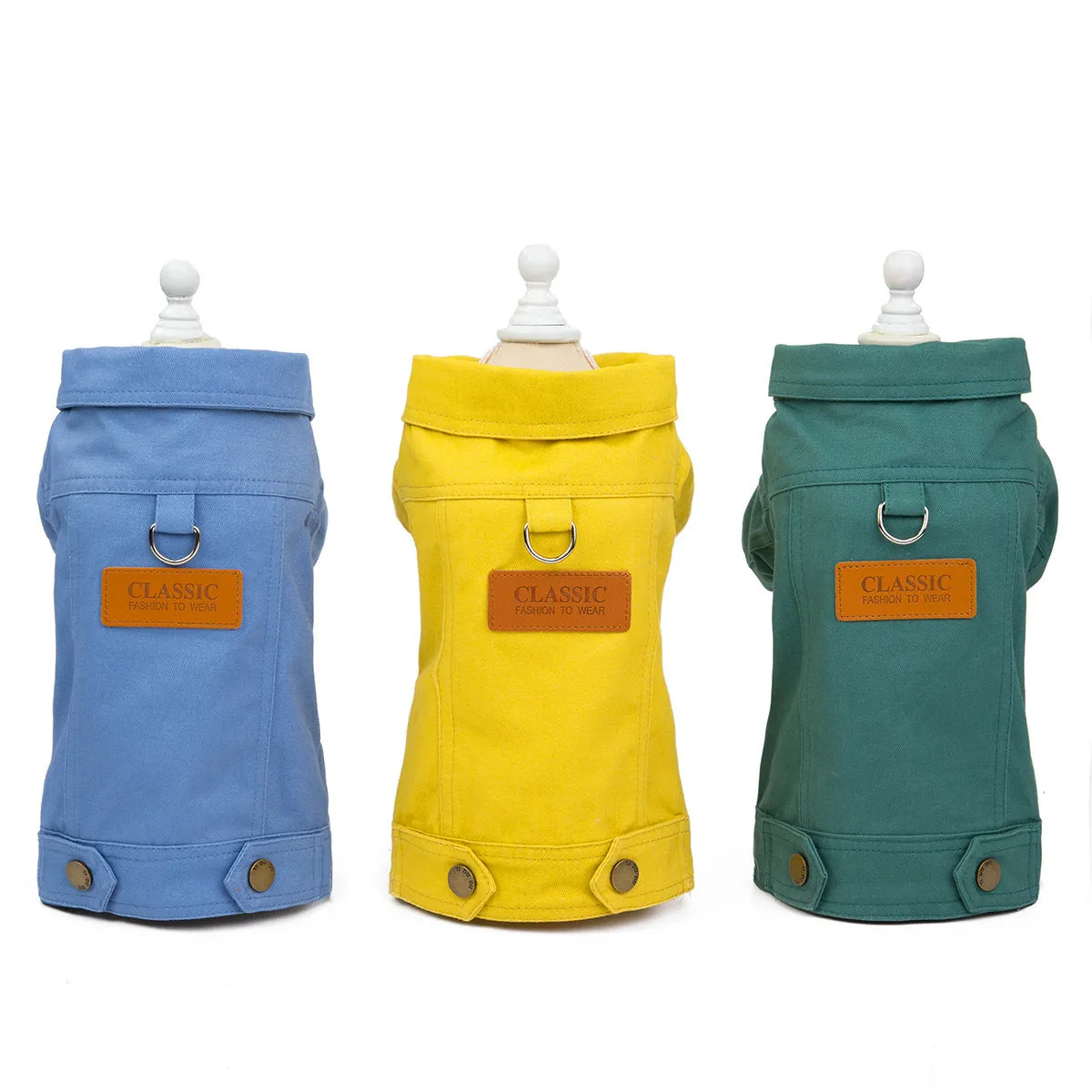 Blue cotton two-leg casual top for small dog on white background