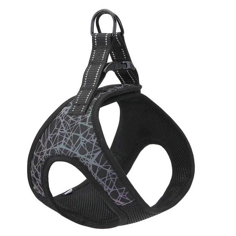 Dog leash vest in blue colour made of polyester and nylon with adjustable straps