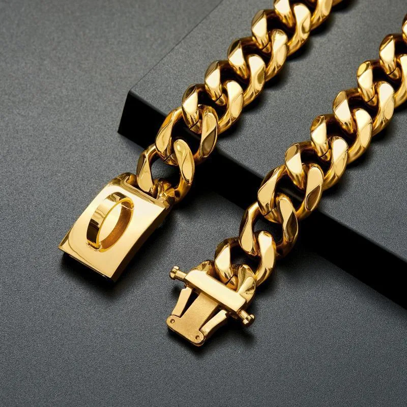 Stainless steel anti-bite dog collar 19mm chain width for medium and large breeds in black colour