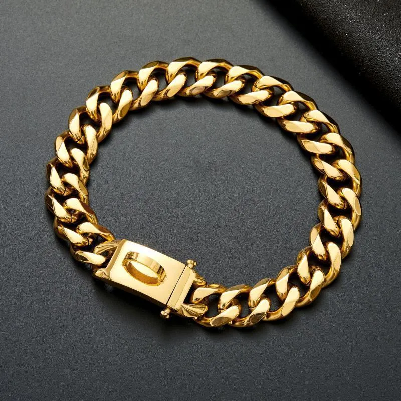 Stainless steel anti-bite dog collar 19mm chain width for medium and large breeds in black colour