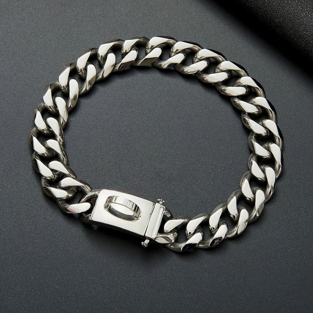 Stainless steel anti-bite dog collar 19mm chain width for medium and large breeds in black colour