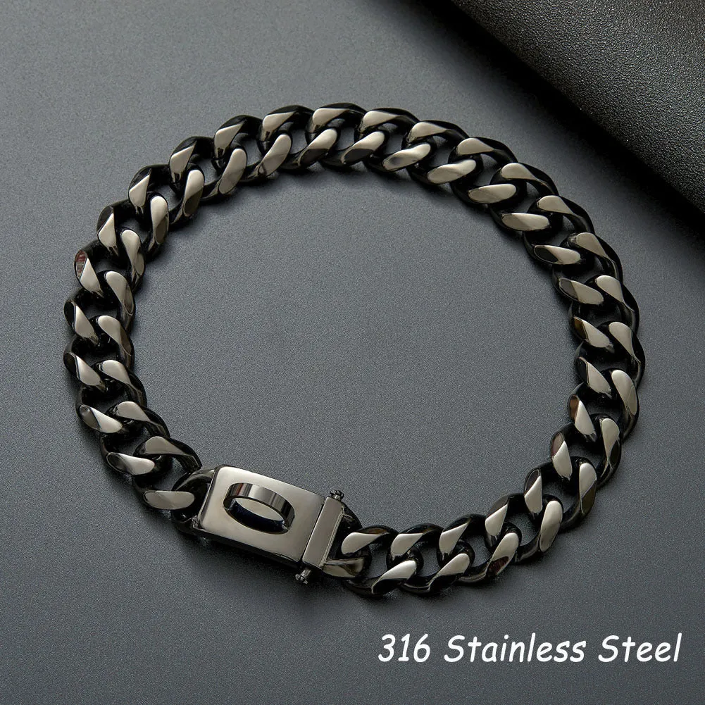 Stainless steel anti-bite dog collar 19mm chain width for medium and large breeds in black colour