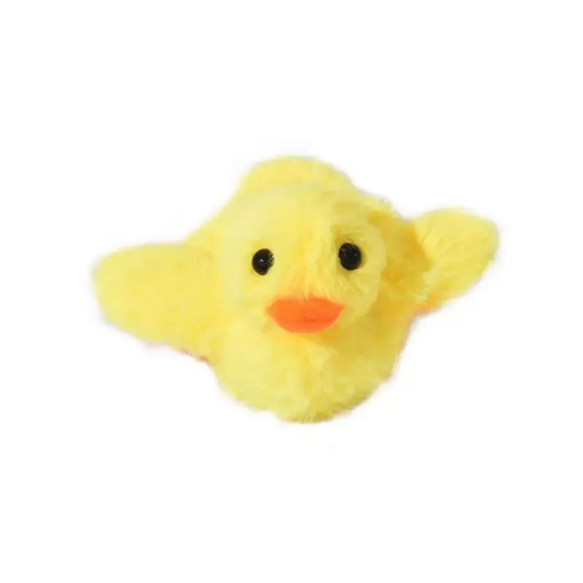 Yellow flapping duck electronic cat toy with removable plush cover on a plain background