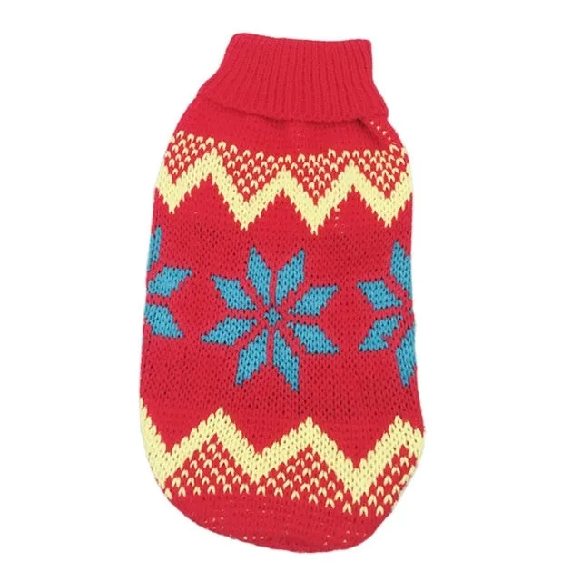 Christmas Maple Snowflake Turtleneck Knitted Sweater for dogs in Red Leaf colour, wool knit fabric
