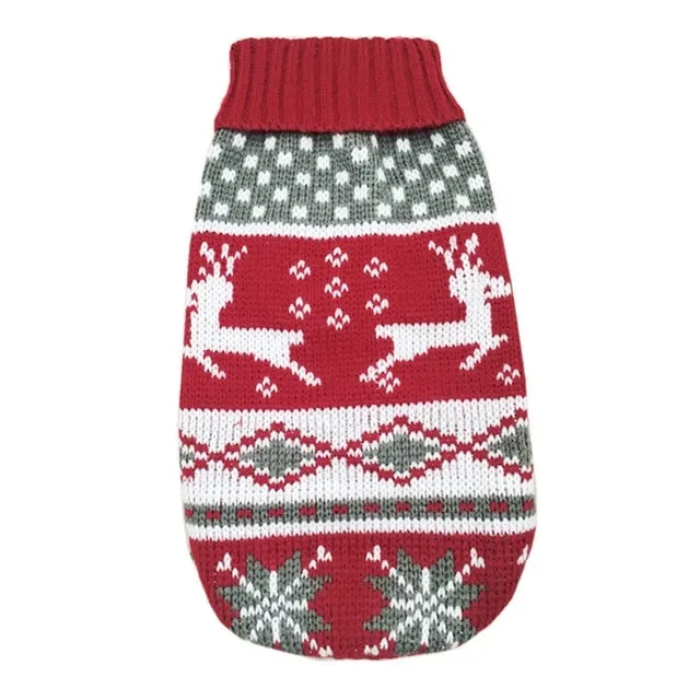 Christmas Maple Snowflake Turtleneck Knitted Sweater for dogs in Red Leaf colour, wool knit fabric