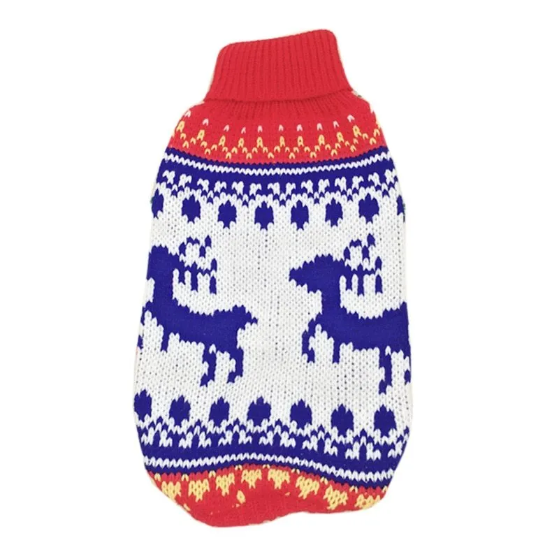 Christmas Maple Snowflake Turtleneck Knitted Sweater for dogs in Red Leaf colour, wool knit fabric