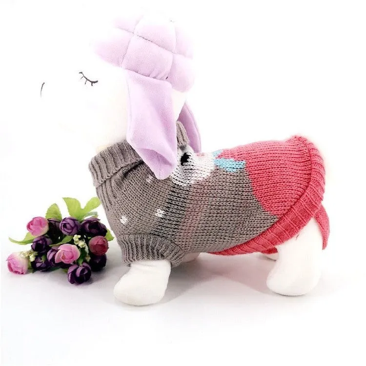 Christmas Maple Snowflake Turtleneck Knitted Sweater for dogs in Red Leaf colour, wool knit fabric