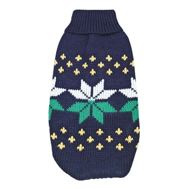 Christmas Maple Snowflake Turtleneck Knitted Sweater for dogs in Red Leaf colour, wool knit fabric