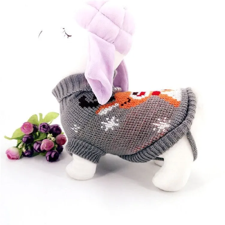 Christmas Maple Snowflake Turtleneck Knitted Sweater for dogs in Red Leaf colour, wool knit fabric
