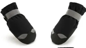 Winter dog shoes reflective waterproof pet boots with fleece lining in black, orange, and red