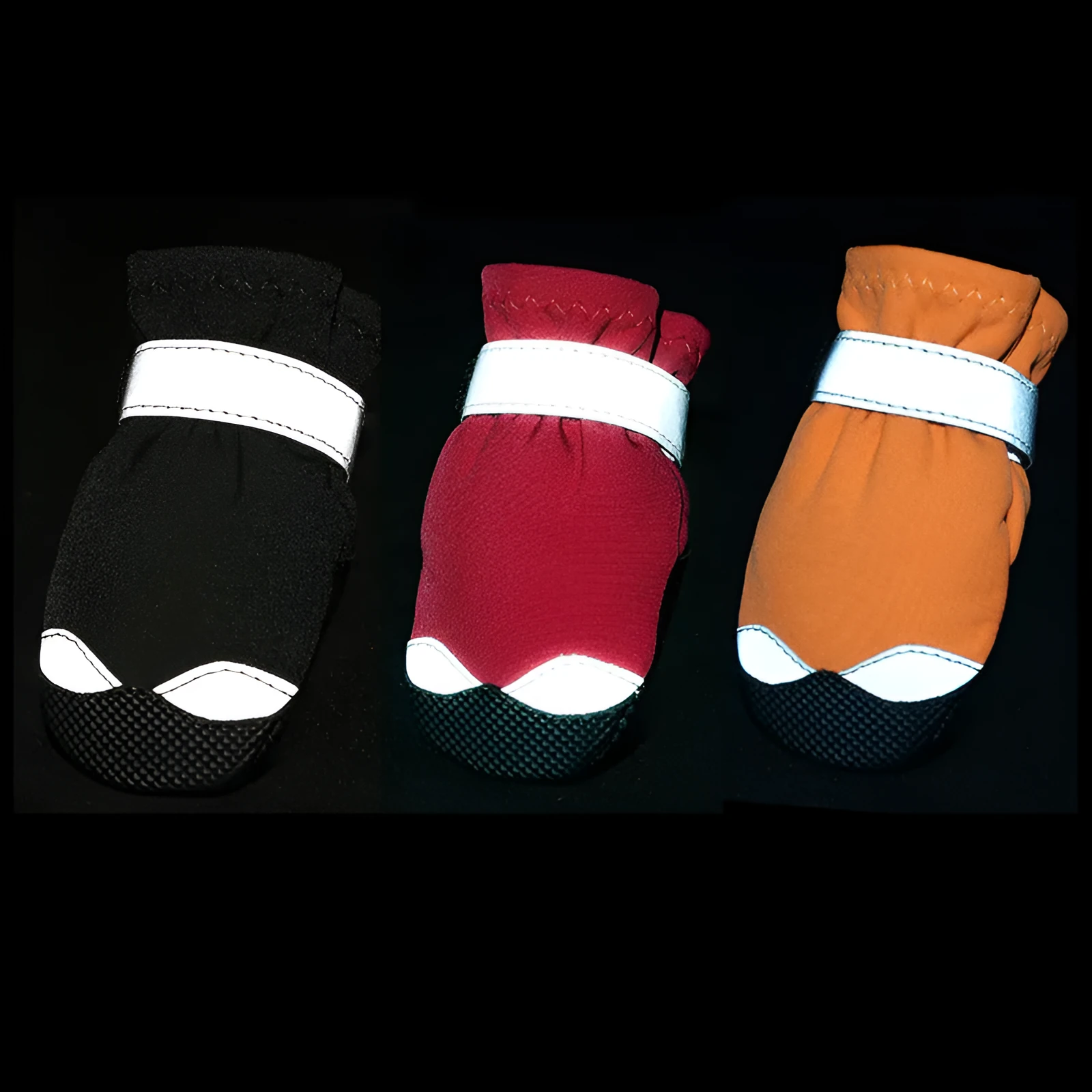 Winter dog shoes reflective waterproof pet boots with fleece lining in black, orange, and red